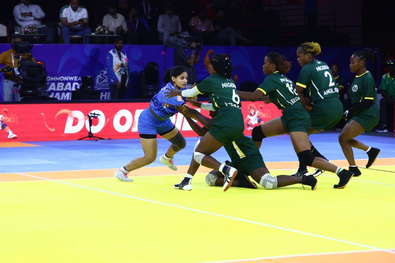 India and Nigeria's women in action at the Commonwealth Kabaddi Championship