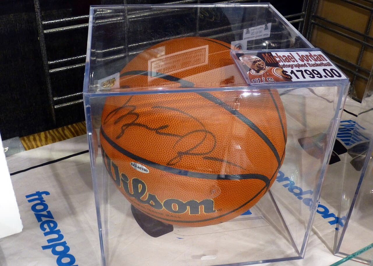 Basketball signed by Michael Jordan on sale for $1,799 at Fan Expo Canada in Toronto in 2014.