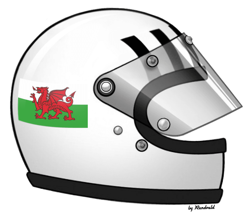 The helmet of Tom Pryce, born in Ruthin in Wales. A promising driver, he perished in a terrible accident during the 1977 South African Grand Prix, when he hit a reckless race marshal whose fire exting