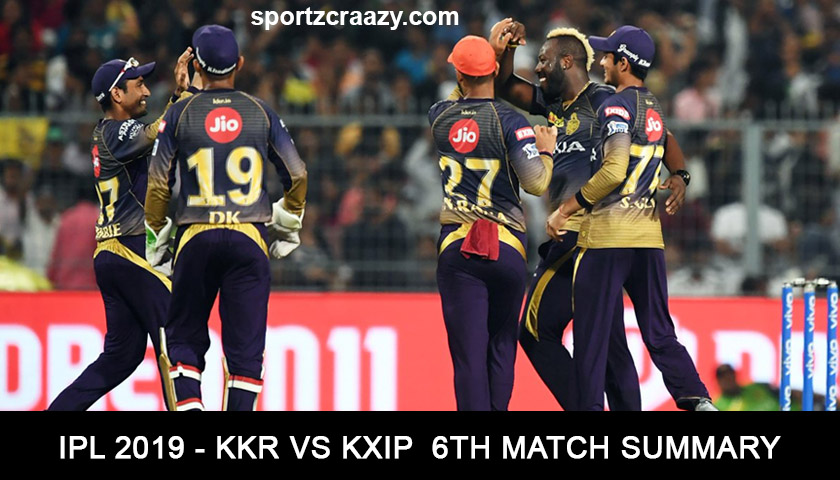 ipl 2019 - KKR VS KXIP 6th match summary