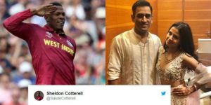 Sheldon Cottrell and MS Dhoni Photo