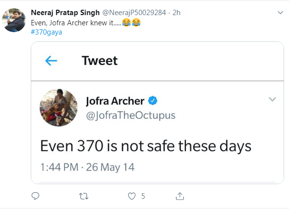 Jofra Archer on Article 370
