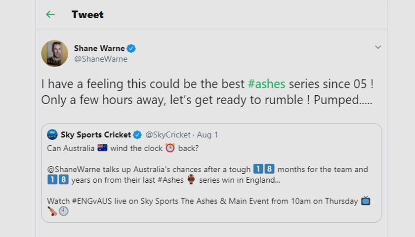 Shane Warne Tweet