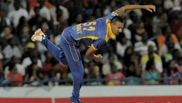 Riyad Emrit bowling for Barbados Tridents