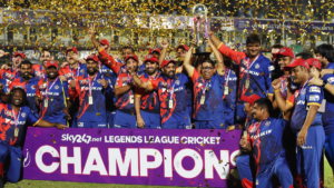 India capitals team with the Legends league trophy