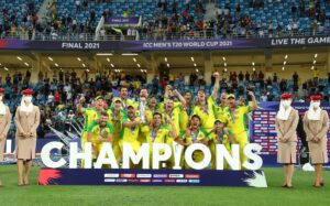 Australian team with the T20 world cup trophy