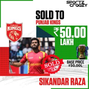 Sikander Raza goes to Punjab Kings for base price of 50 Lakhs
