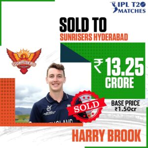 Sunrisers Hyderabad buy English youngster Harry Brook for 13.25 Crores.