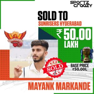 Indian Spinner Mayank Markande goes to SRH for base price of 50 Lakhs