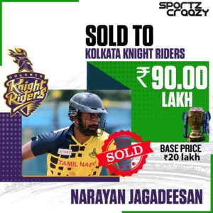 Narayanan Jagadesshan gets 90 Lakhs from KKR
