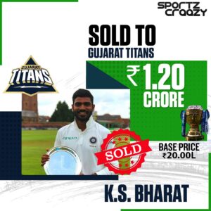 KS Bharat gets the nod of 1.2 Crores by Gujarat Titans
