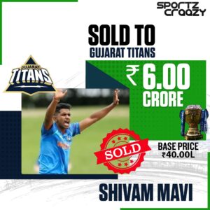 Shivam Mavi bought for 6 Crores by Gujarat Titans