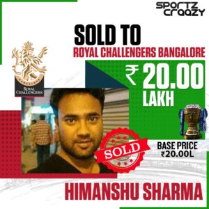 Himanshu Sharma bought by RCB for 20 Lakhs