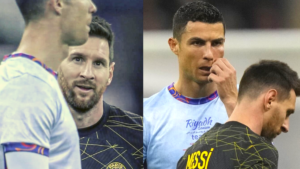 Riyadh XI Vs PSG : Watch Twitter react to Lionel Messi glancing at Cristiano Ronaldo