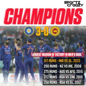 IND Vs SL 3rd ODI : India register their largest victory over Sri-Lanka 