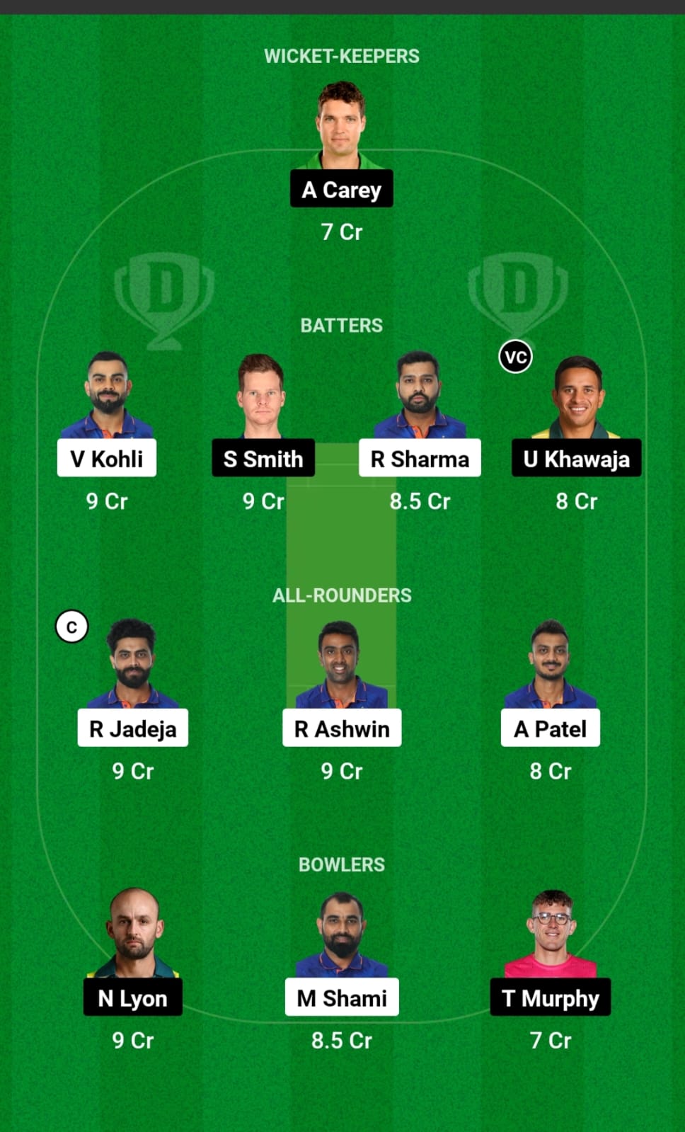 Dream 11 team for Ind vs aus
