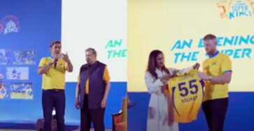 Watch MS Dhoni hand T20 World champion Ben Stokes his CSK Jersey for IPL 2023 and give a special welcome!