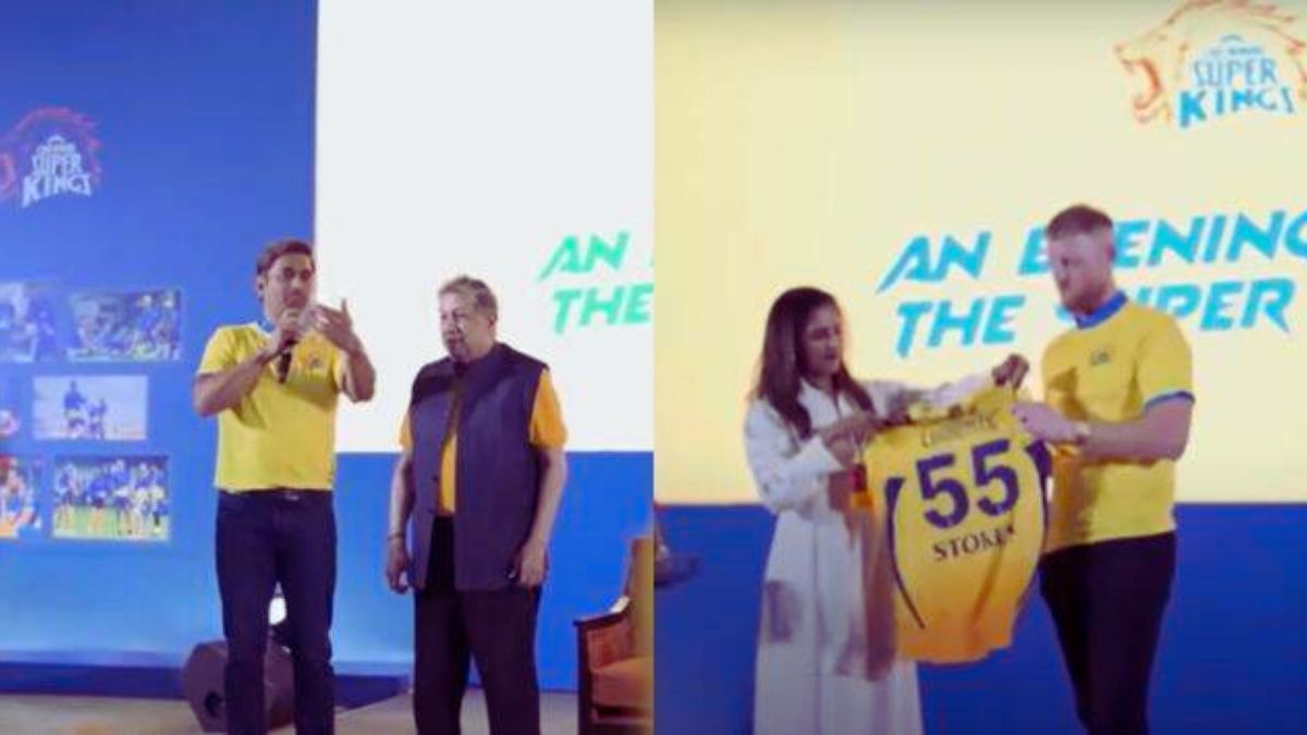 Watch MS Dhoni hand T20 World champion Ben Stokes his CSK Jersey for IPL 2023 and give a special welcome!