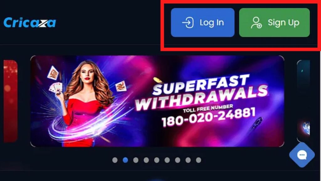 Cricaza sign in and log in option