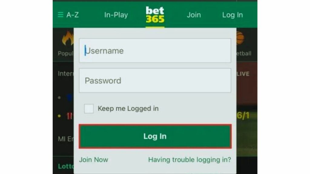 Login page of Bet365