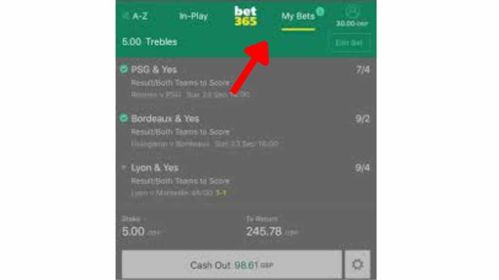 My bet section in Bet365