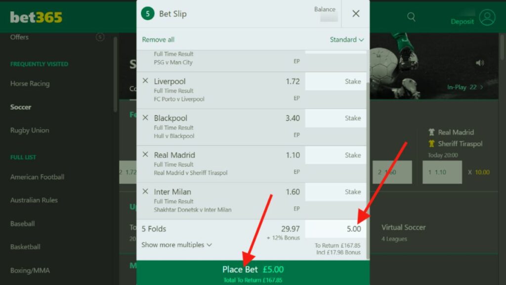 Place bet in Bet 365