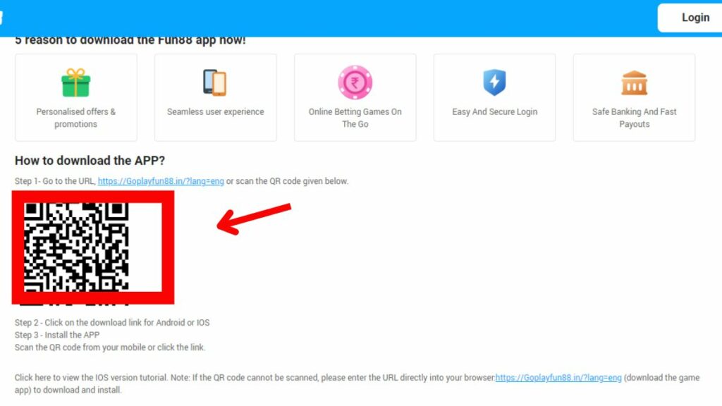QR code on Fun88 website