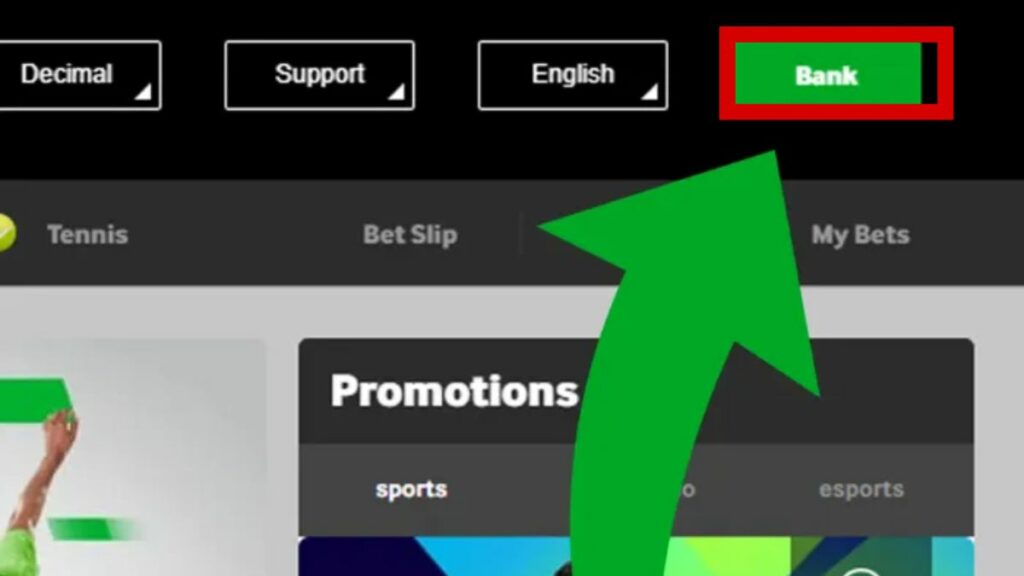 Deposit button in Betway