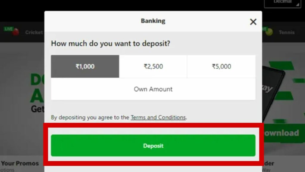 Confirm the deposit amount