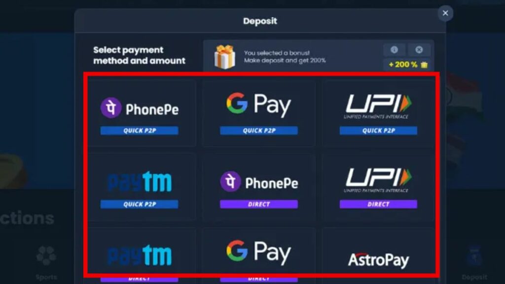 Deposit options in 4rabet