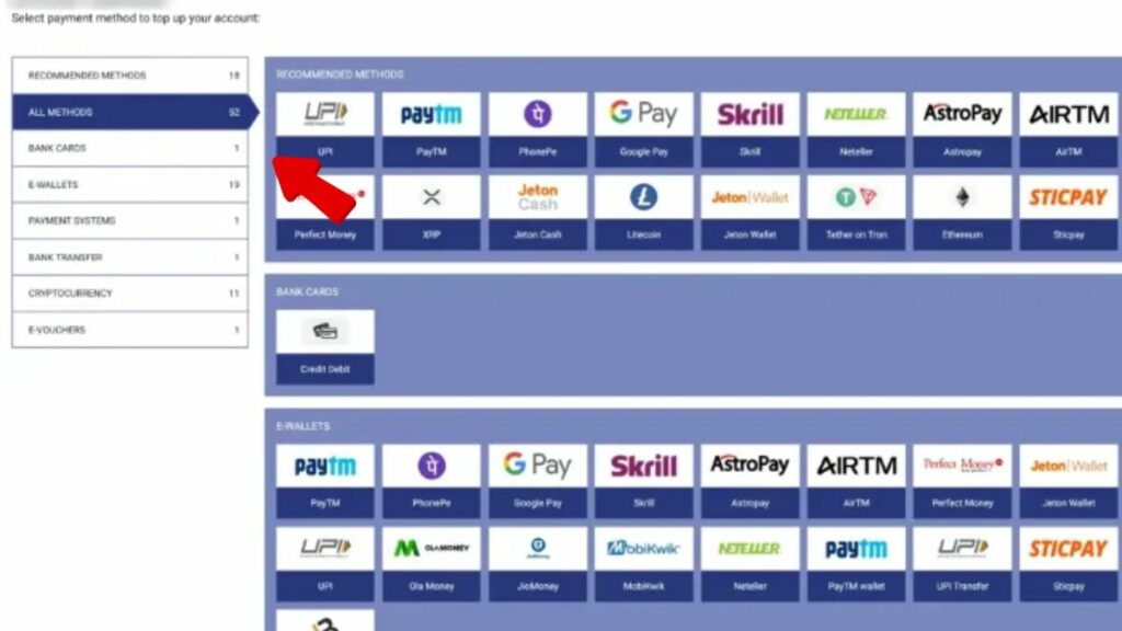 Available payment methods