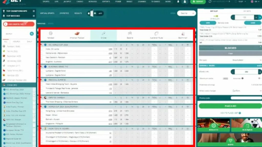 Bet on cricket at 22bet