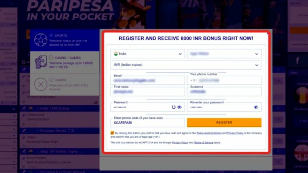 Complete registration at Paripesa