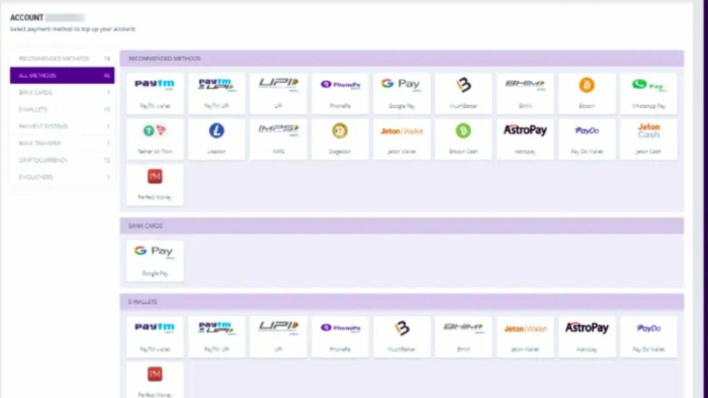 Deposit methods at Helabet
