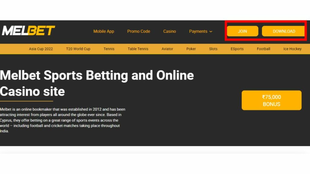 Melbet home page