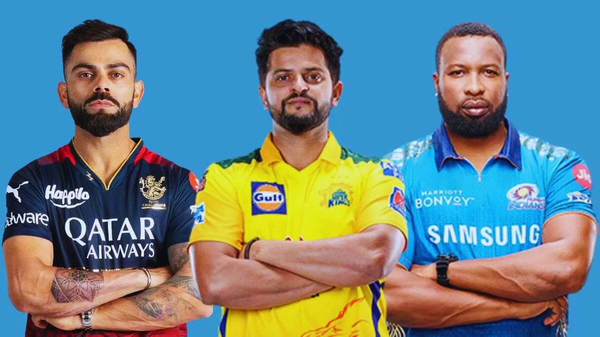 Rohit Sharma, Ravindra Jadeja, Virat Kohli, Suresh Raina, Kieron Pollard