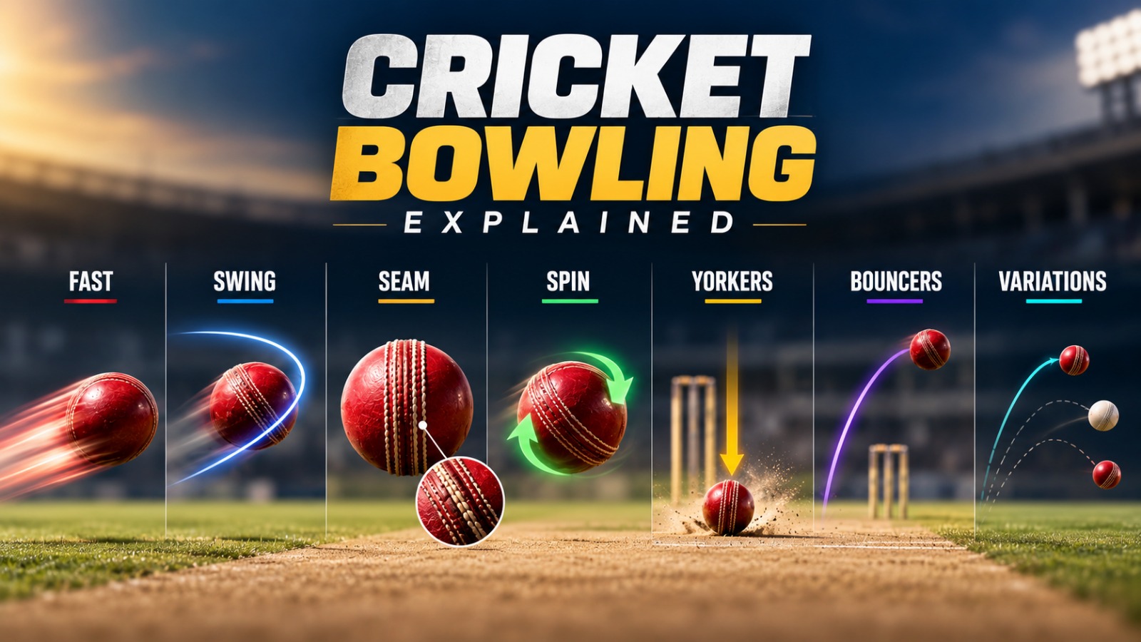 Cricket Bowling Explained: Fast, Swing, Seam, Spin, Yorkers, Bouncers and Variations